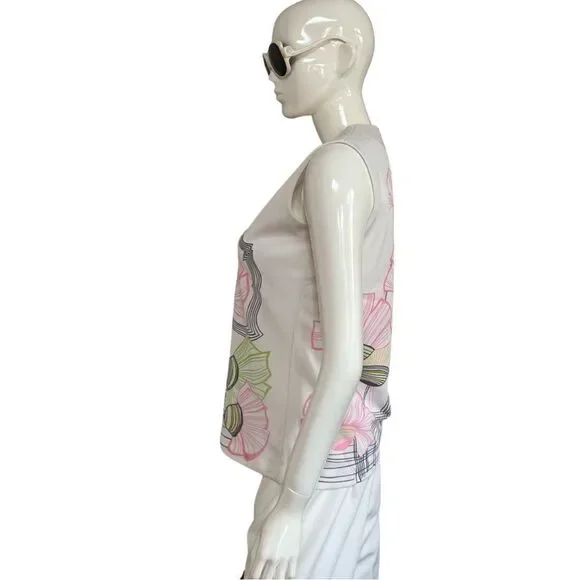 Mod 1960s Handmade One of a Kind Floral Sleeveless Shift Blouse - Picture 9 of 11